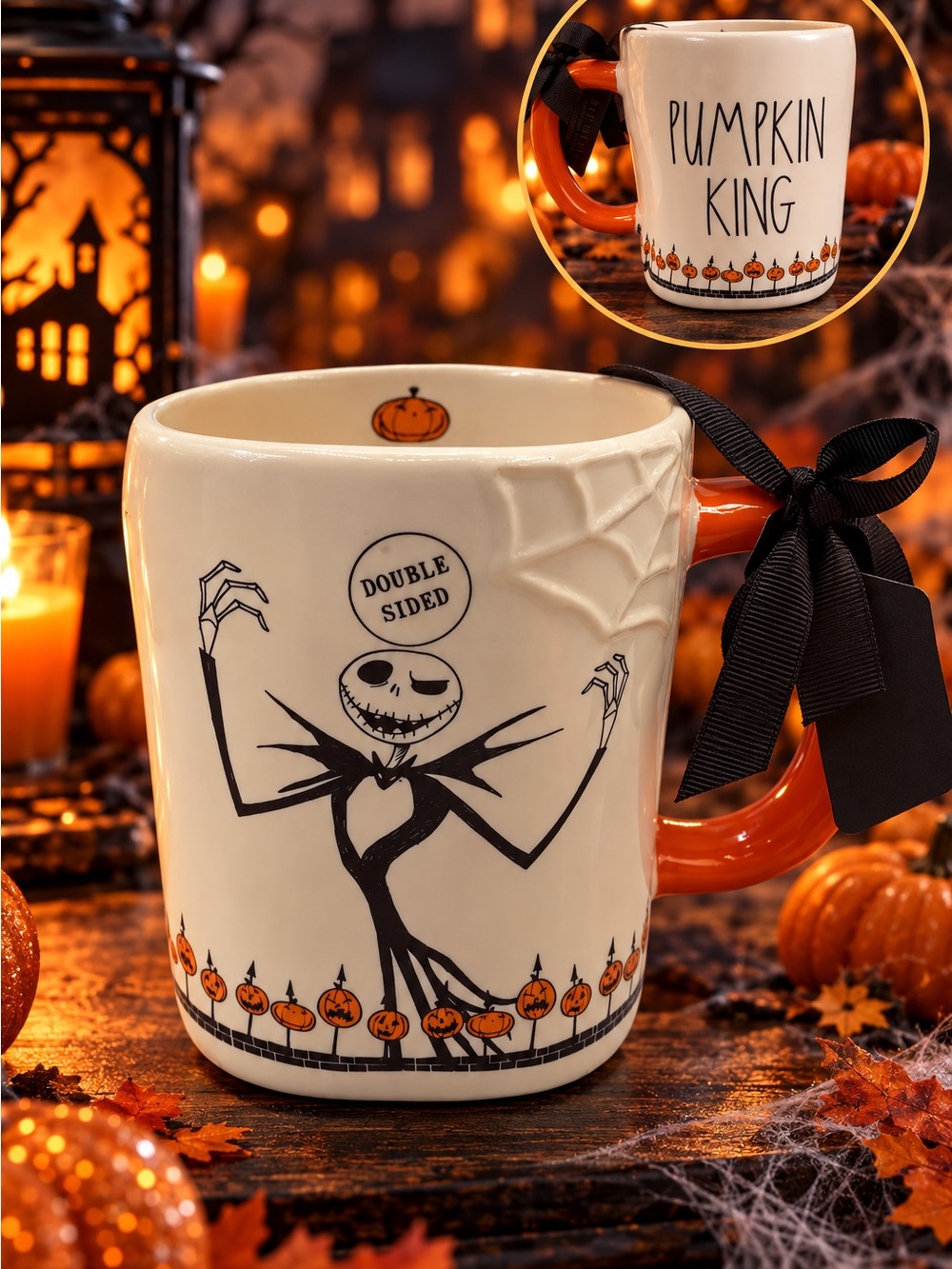 Rae Dunn Nightmare Before Christmas Halloween Double-Sided Pumpkin King Mug